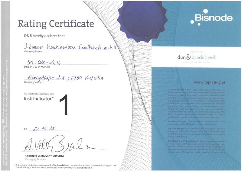 2018 DB Rating Certificate
