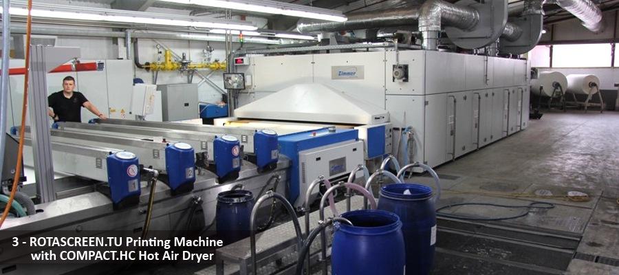 ROTASCREEN.TU Printing Machine with COMPACT.HC Hot Air Dryer from ZIMMER AUSTRIA ROTASCREEN.TU Printing Machine with COMPACT.HC Hot Air Dryer by VAN CLEWE